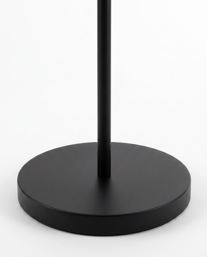 Dara arc floor lamp round weighted base and pole detail — studio white