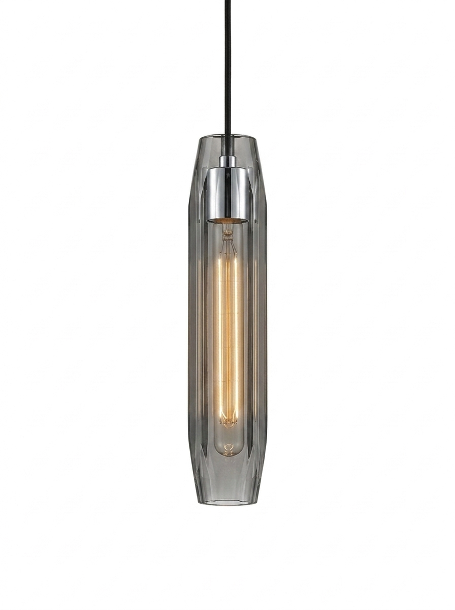 Ansel crystal pendant in iron (chrome) with smoked gray crystal on a studio white background