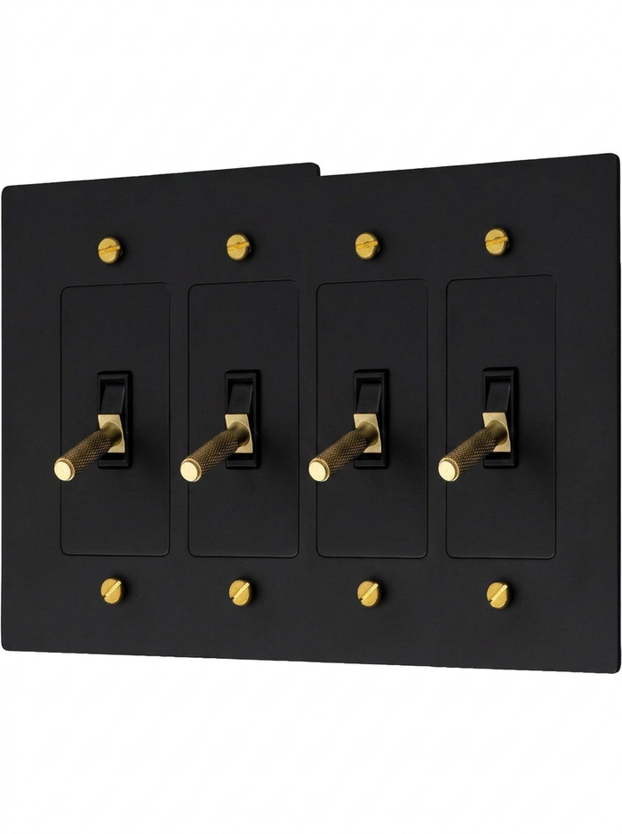 Ansel night black with brass toggle switch 4-gang