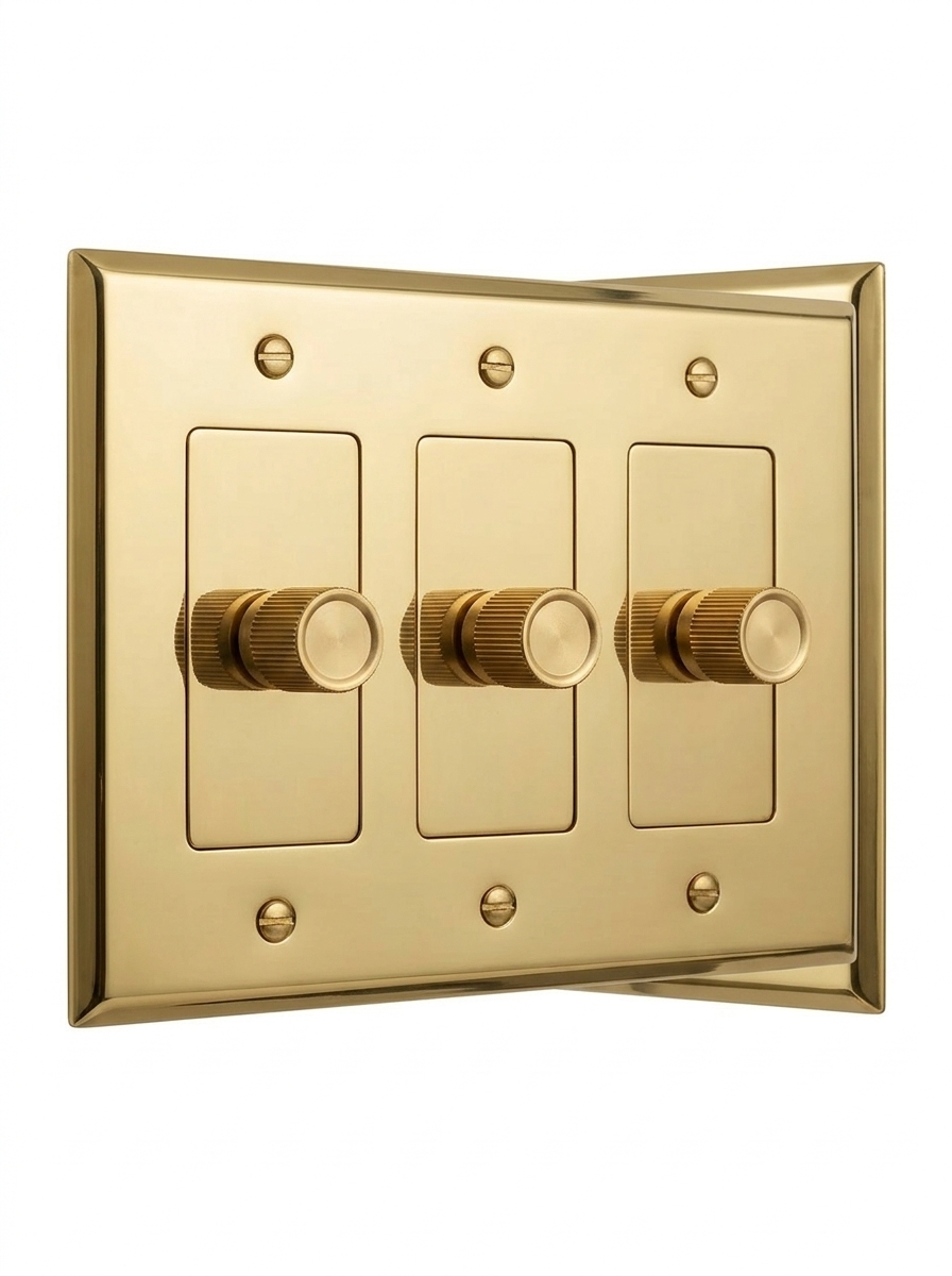 Rhone solid brass rotary dimmer 3-gang