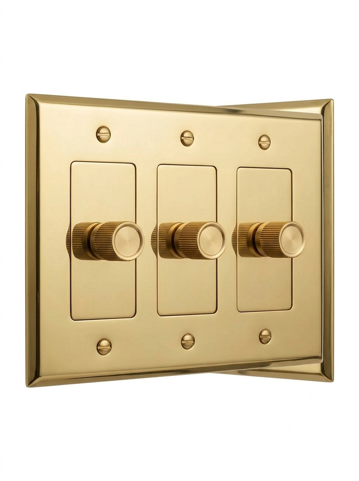Rhone solid brass rotary dimmer 3-gang