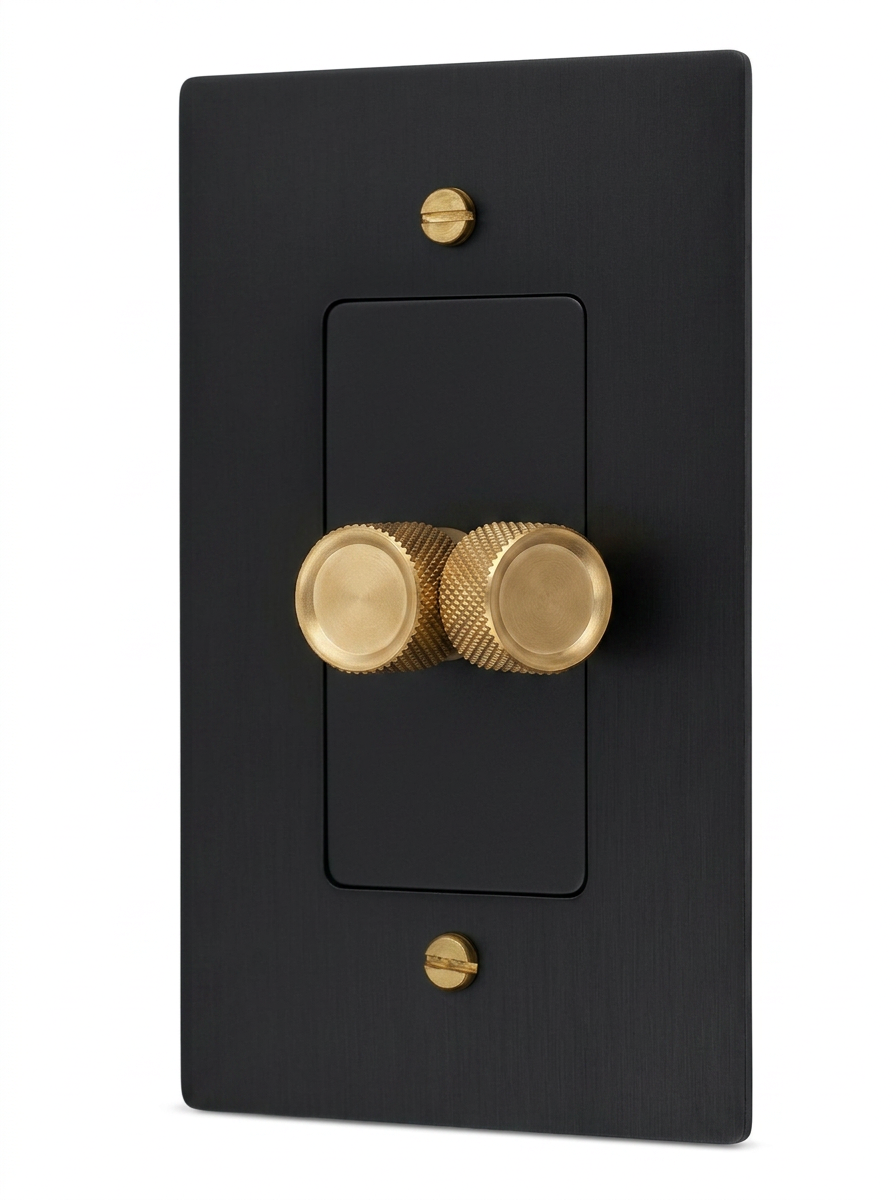 Rhone night black with brass rotary dimmer 1-gang