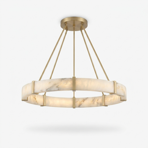 Aura alabaster ring chandelier, studio white