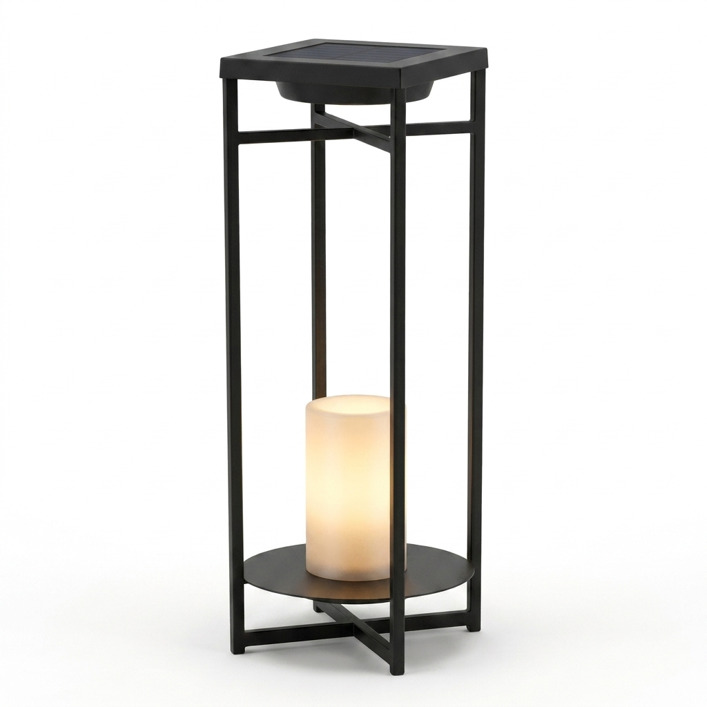 Ferro solar outdoor lantern — studio white three-quarter angle