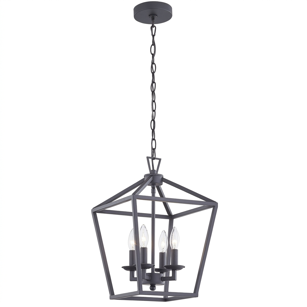 Kerri matte black farmhouse cage pendant — studio white hero