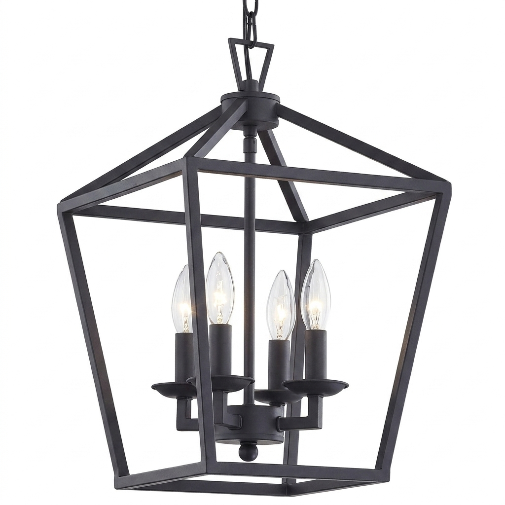 Kerri matte black cage pendant — studio white three-quarter angle