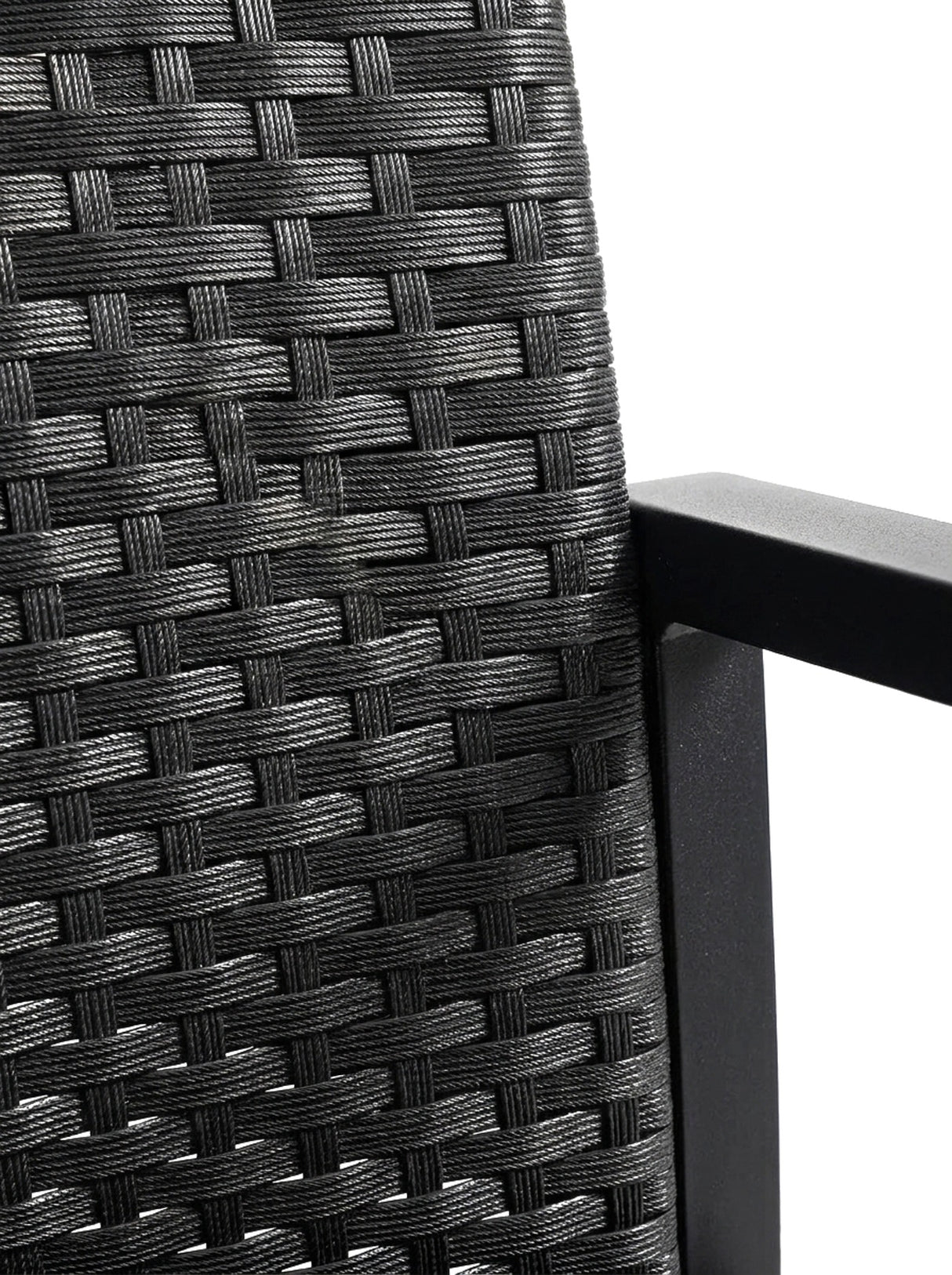 Nero black all-weather rattan weave, macro close-up on white