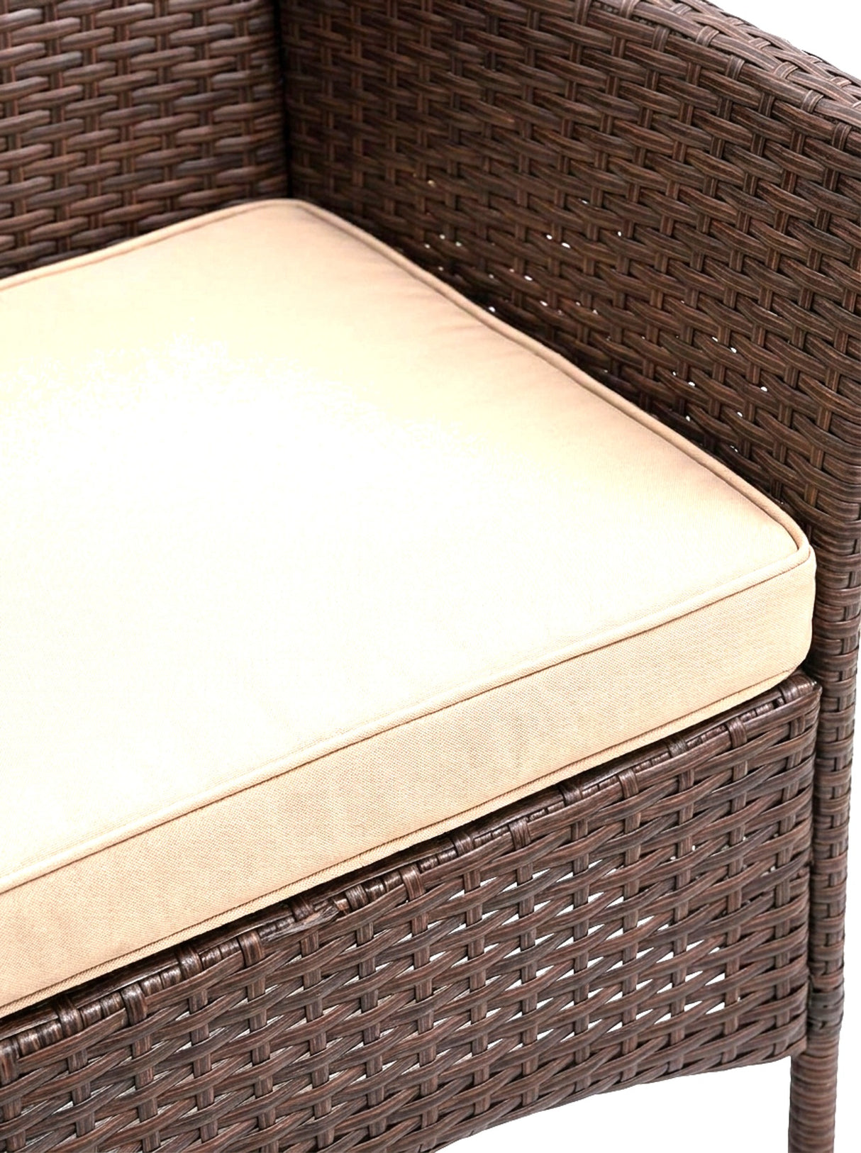 Sabbia tan seat cushion detail, close-up on white