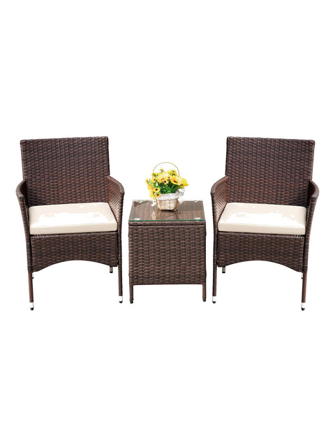 Sabbia 3-piece brown wicker conversation set, studio view on white