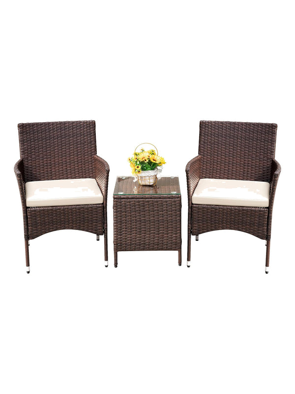 Sabbia 3-piece brown wicker conversation set, studio view on white