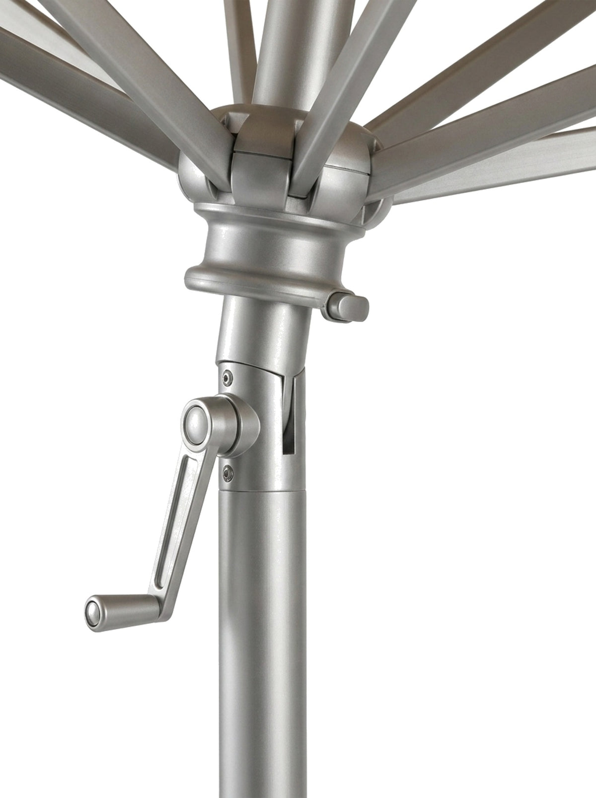 Sera aluminium hub, crank and push-button tilt, close-up on white