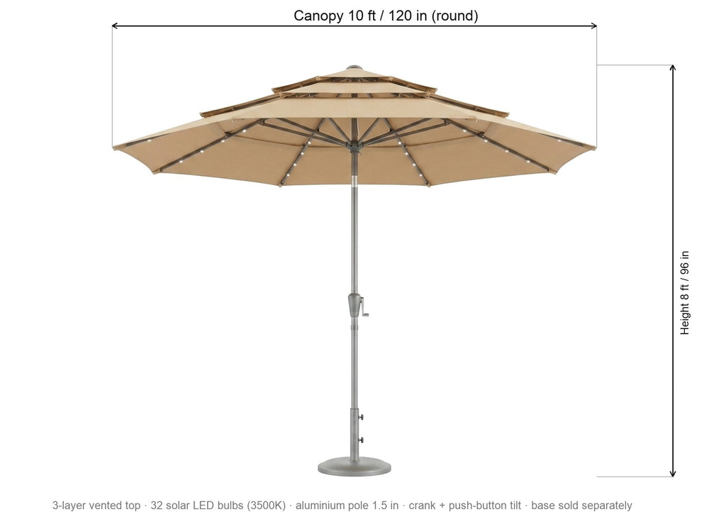 Sera dimensions: 10 ft / 120 in canopy, 8 ft / 96 in height