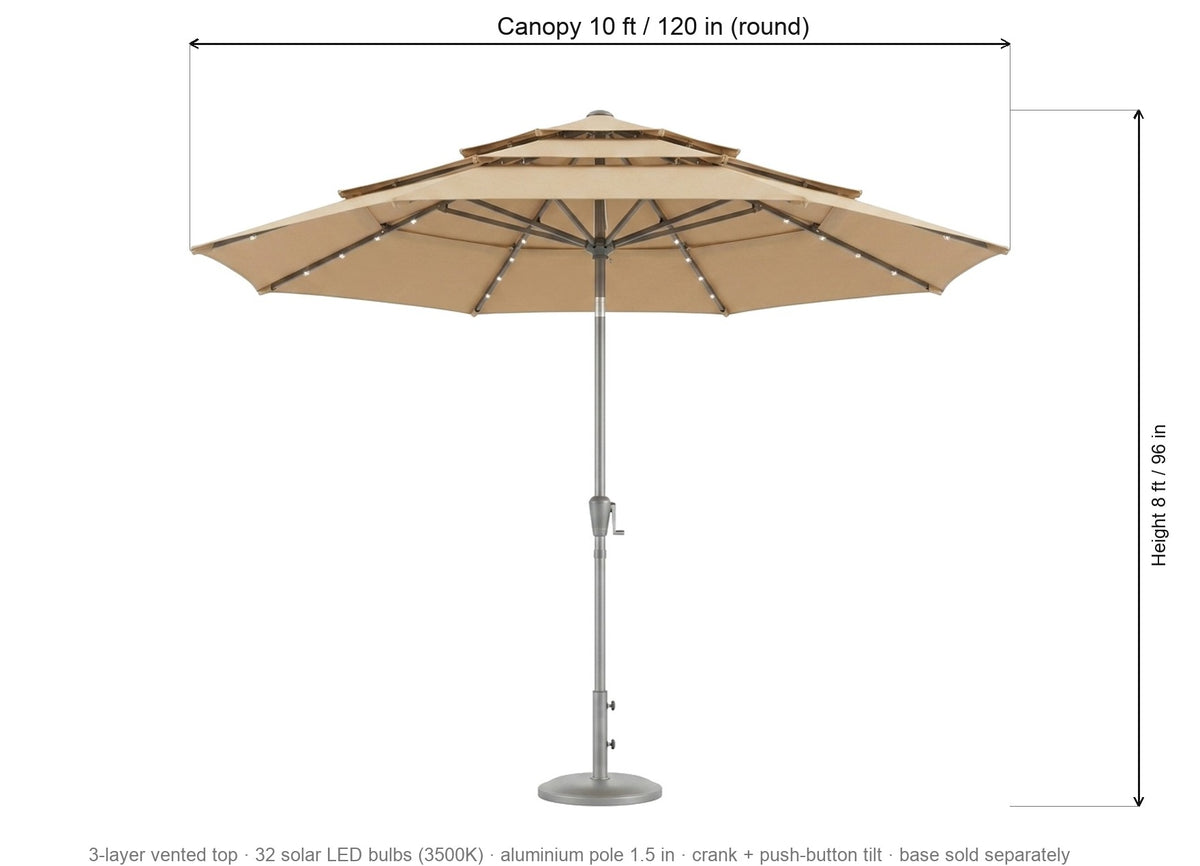 Sera dimensions: 10 ft / 120 in canopy, 8 ft / 96 in height