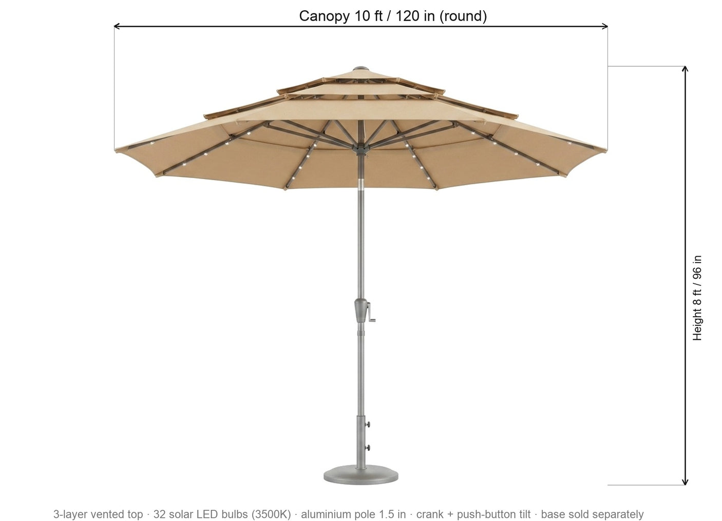 Sera dimensions: 10 ft / 120 in canopy, 8 ft / 96 in height