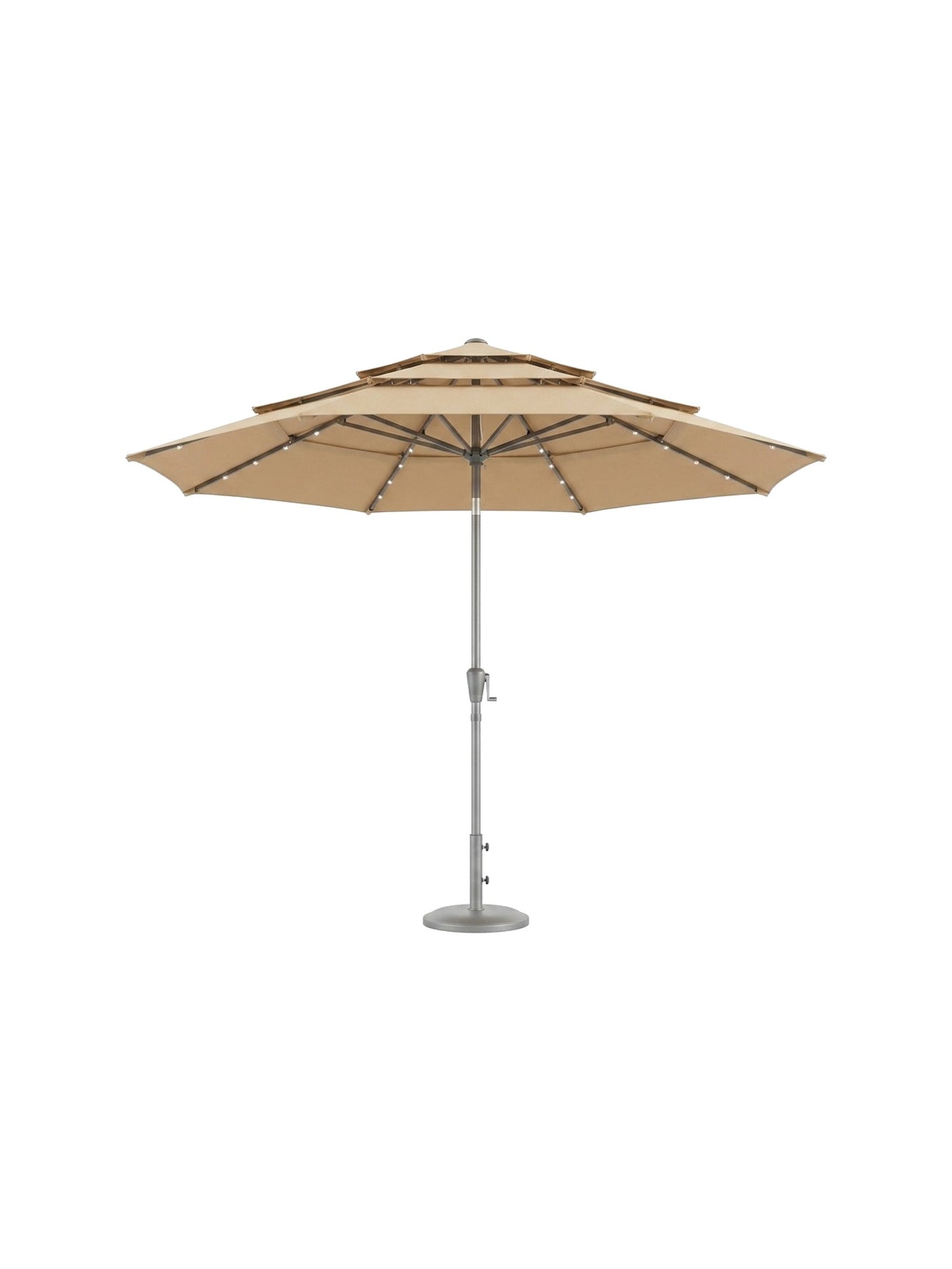 Sera 10ft solar LED patio umbrella in khaki, studio view on white