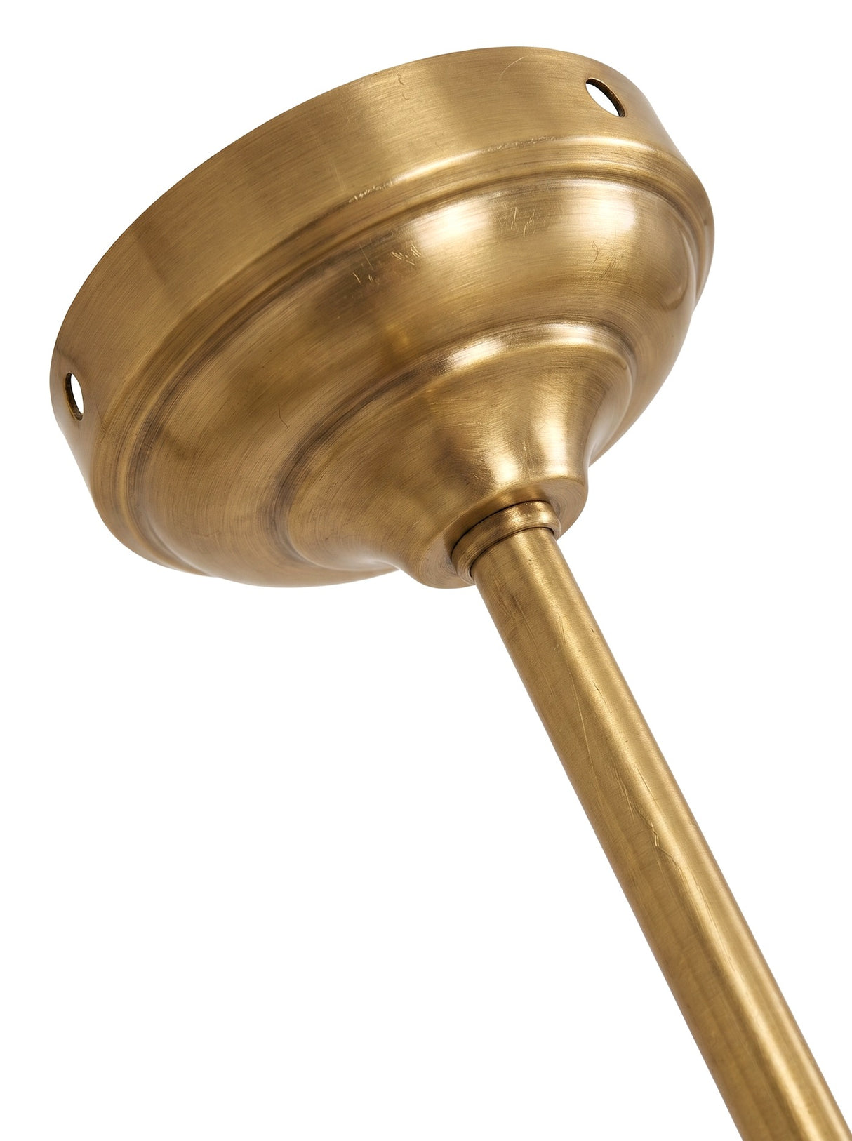 Close-up of the brass ceiling canopy and downrod