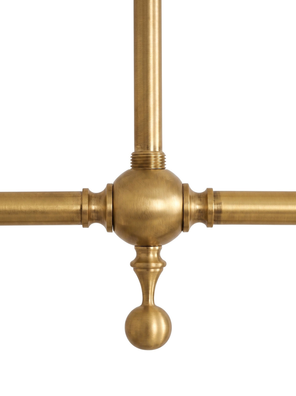 Close-up of the central brass ball joint and finial drop