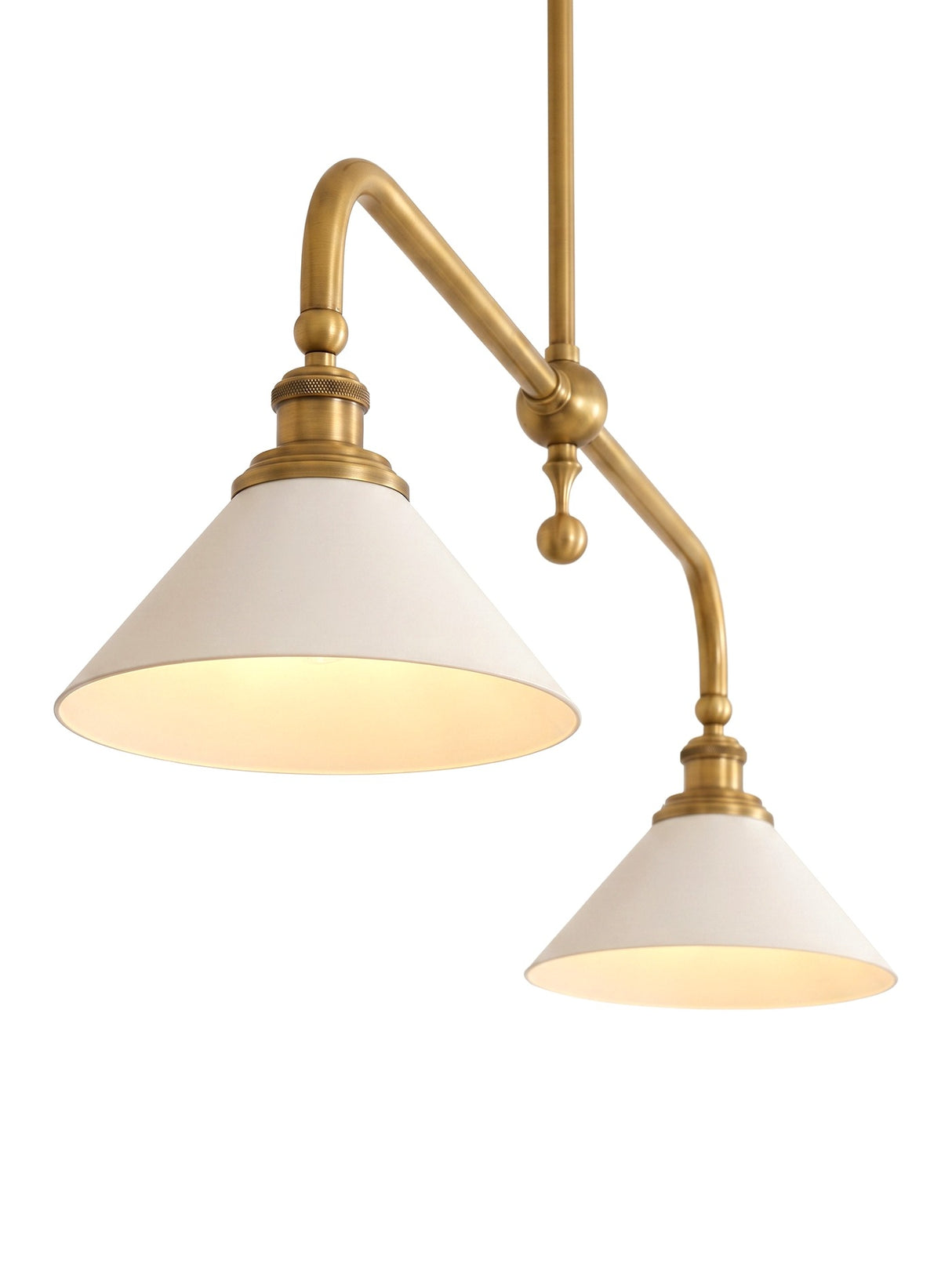 Close-up of both shades along the linear brass bar