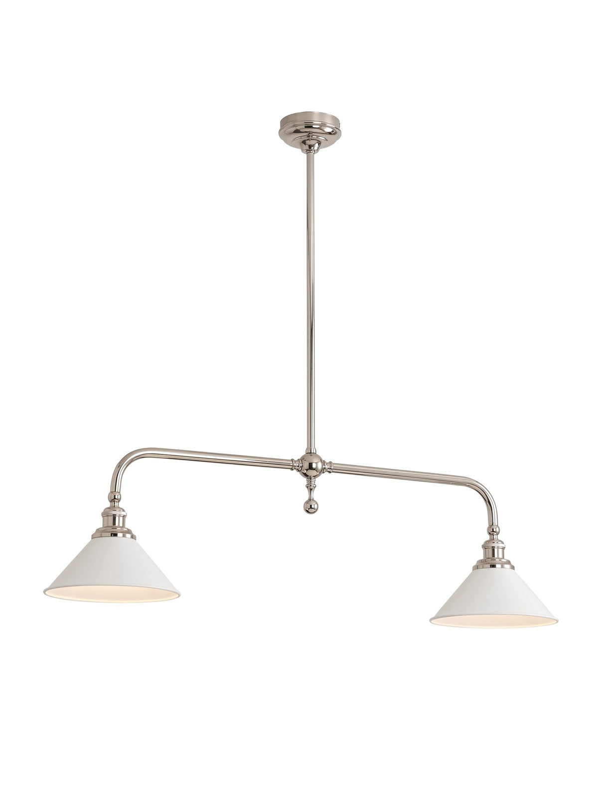 Thetford linear pendant light in nickel finish, front view