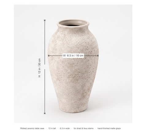 Willa ribbed ceramic vase dimensions diagram
