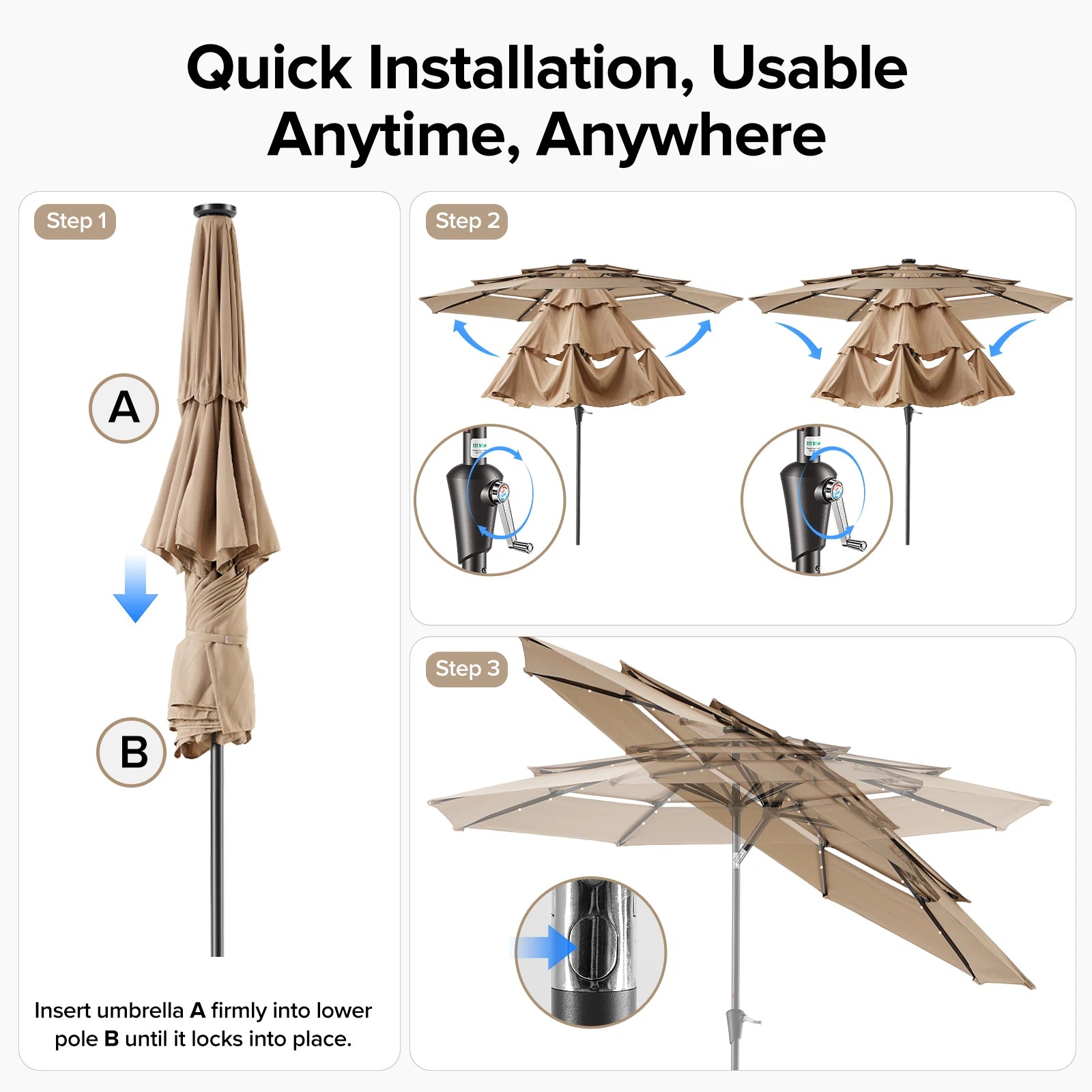 10FT Outdoor Patio Umbrella with Solar LED Lights | Durable & Adjustable Shade for Evening Gatherings