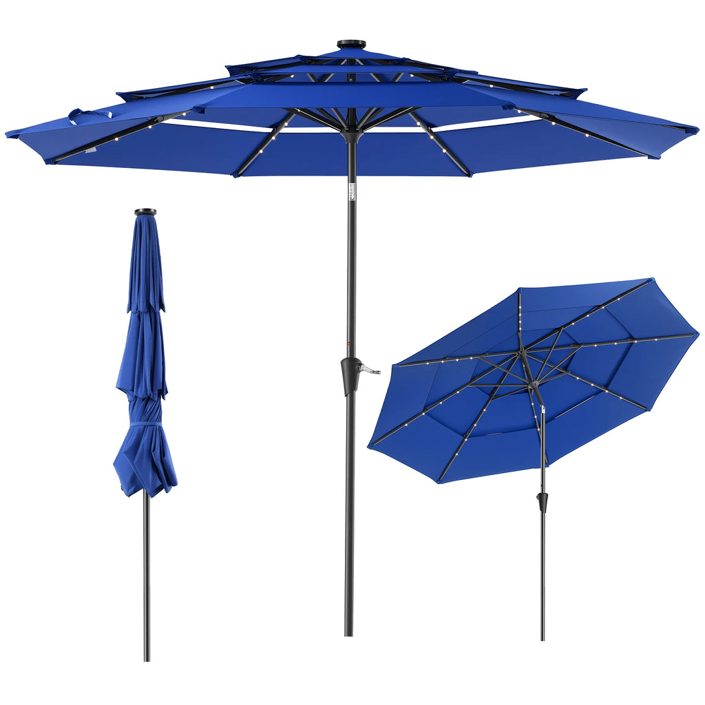 10FT Outdoor Patio Umbrella with Solar LED Lights | Durable & Adjustable Shade for Evening Gatherings