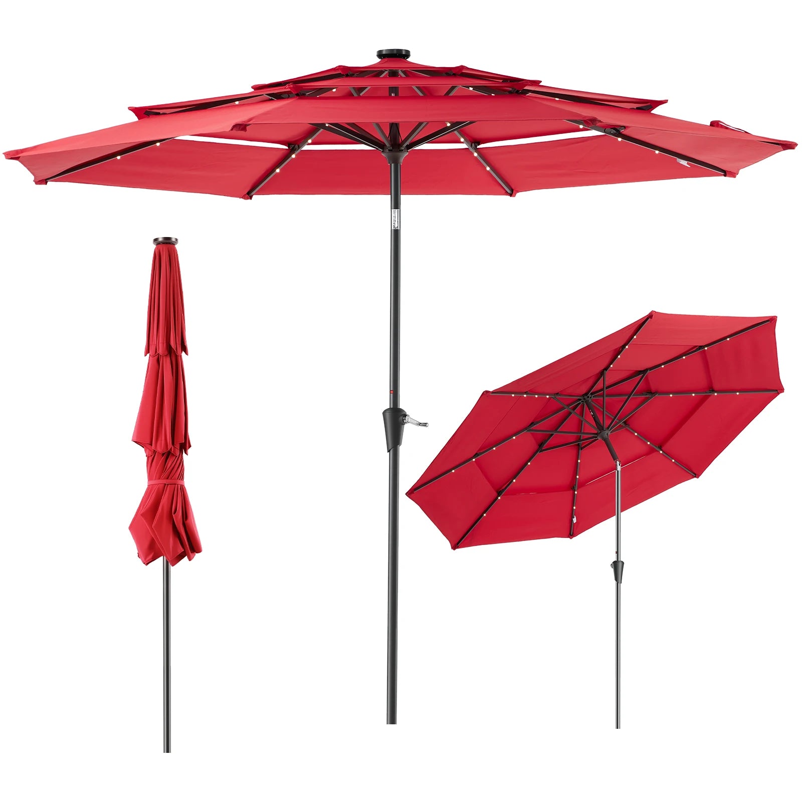 10FT Outdoor Patio Umbrella with Solar LED Lights | Durable & Adjustable Shade for Evening Gatherings