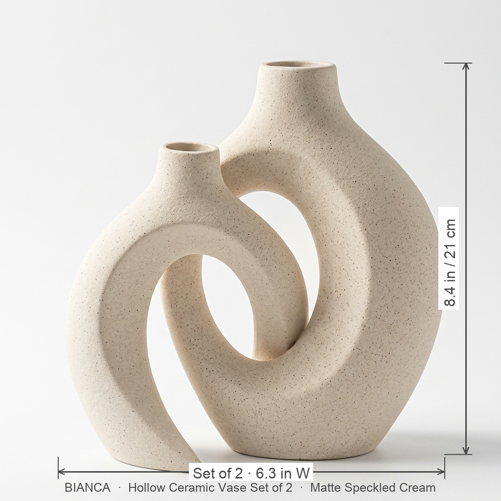 Bianca vase set dimensions 6.3 in wide by 8.4 in high, set of 2