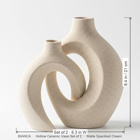 Bianca vase set dimensions 6.3 in wide by 8.4 in high, set of 2