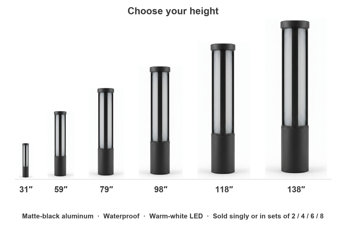 Isla bollard available heights 31 to 138 inches size chart