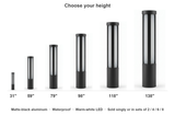Isla bollard available heights 31 to 138 inches size chart