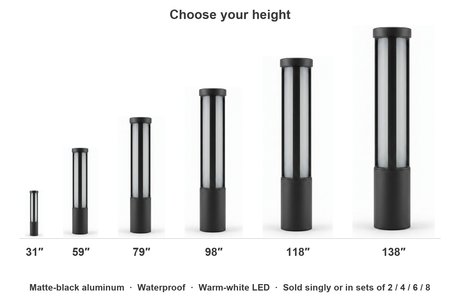 Isla bollard available heights 31 to 138 inches size chart