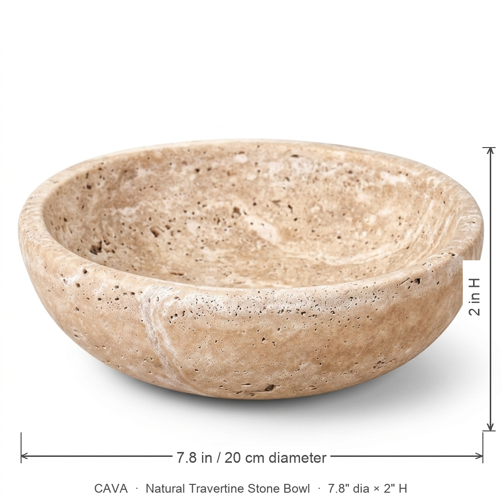 Cava travertine bowl dimensions 7.8 in diameter by 2 in height