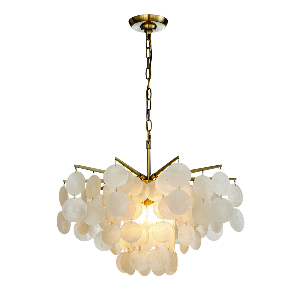 Coastal Capiz Shell Chandelier 4-Light 22 Inch with Antique Gold Finish