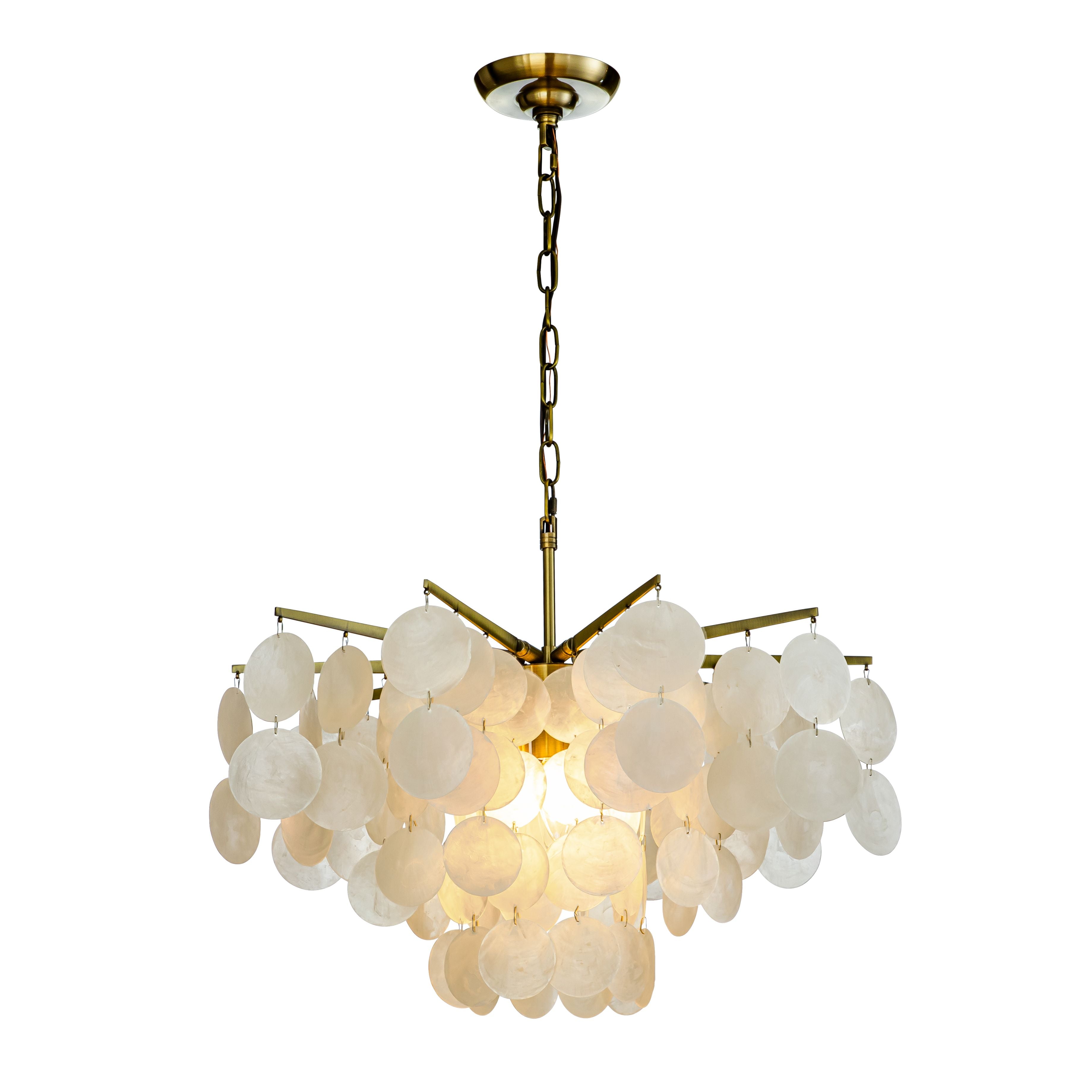Coastal Capiz Shell Chandelier 4-Light 22 Inch with Antique Gold Finish