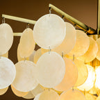 Coastal Capiz Shell Chandelier 4-Light 22 Inch with Antique Gold Finish