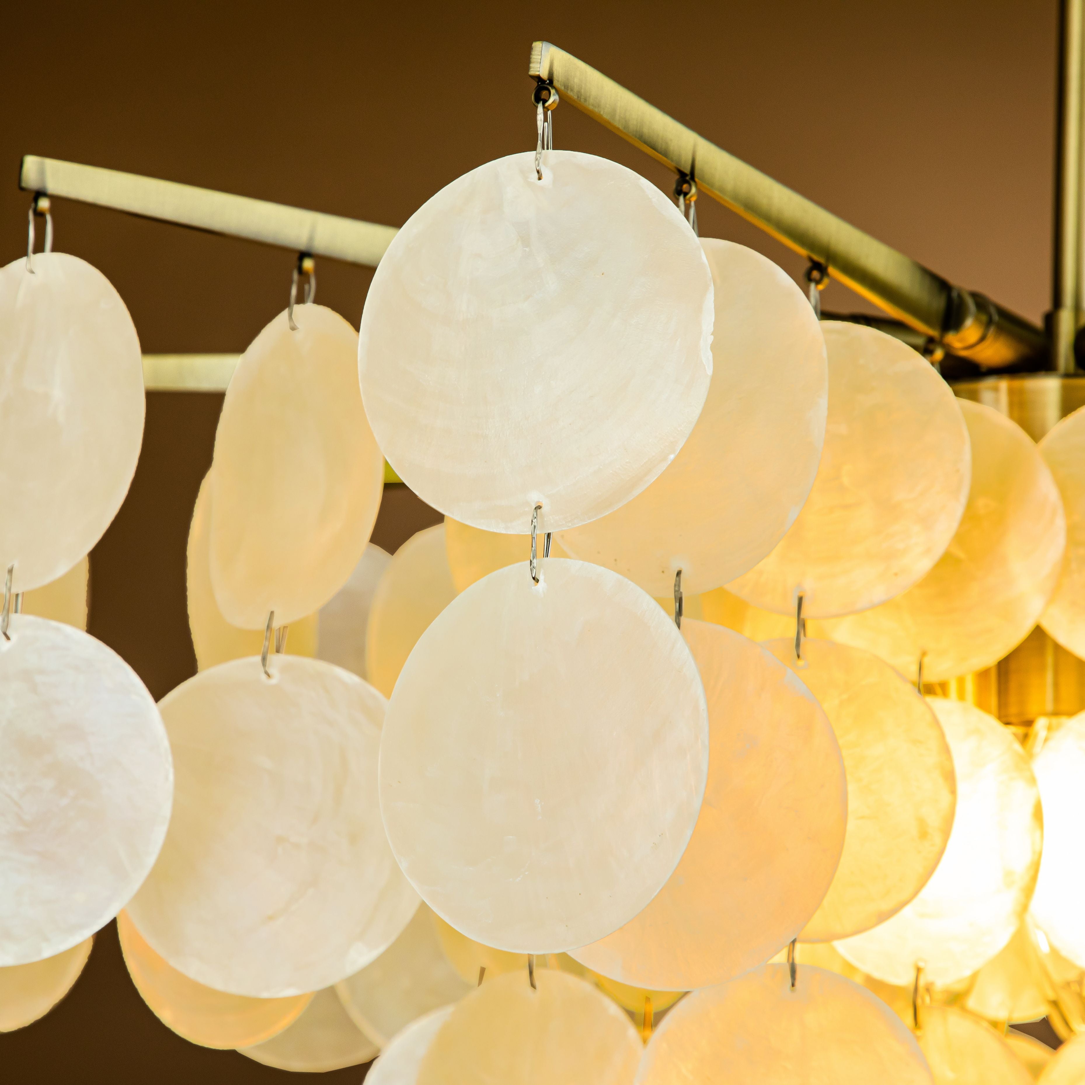 Coastal Capiz Shell Chandelier 4-Light 22 Inch with Antique Gold Finish