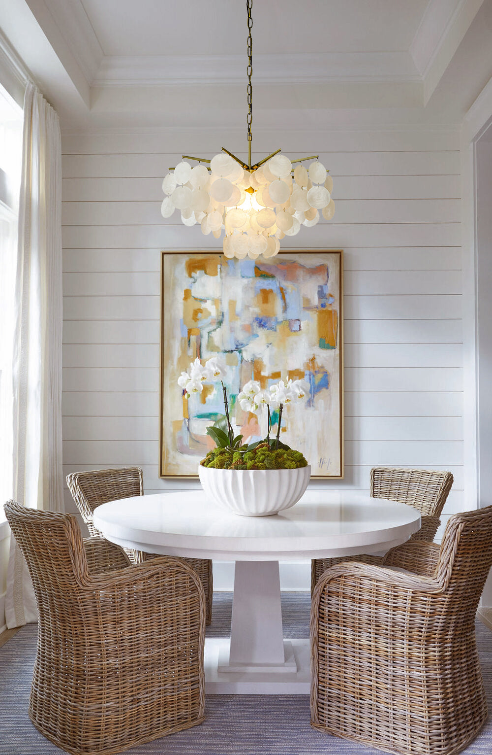 Coastal Capiz Shell Chandelier 4-Light 22 Inch with Antique Gold Finish