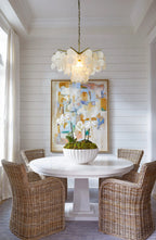 Coastal Capiz Shell Chandelier 4-Light 22 Inch with Antique Gold Finish