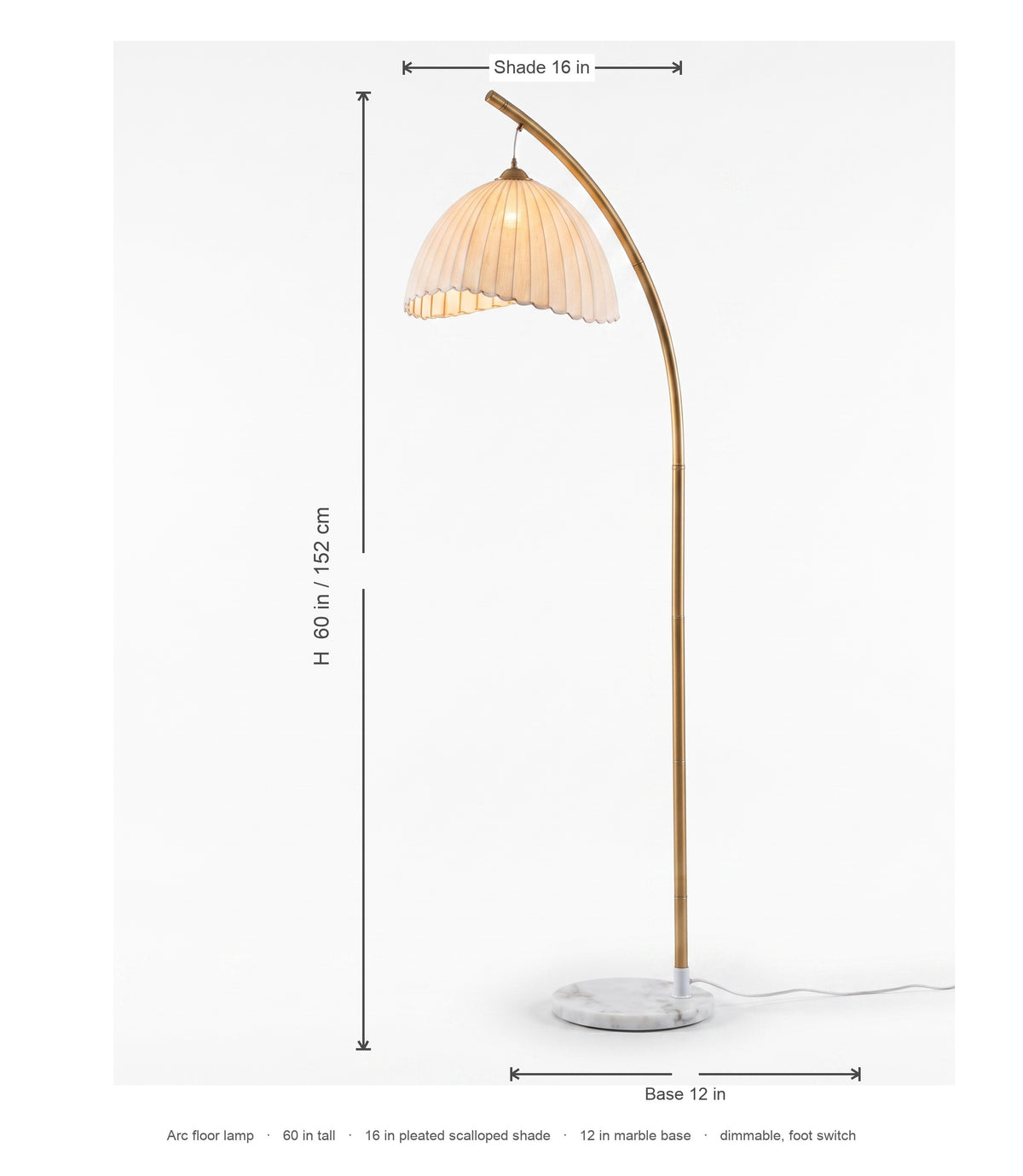 Arcadia arc floor lamp dimensions diagram
