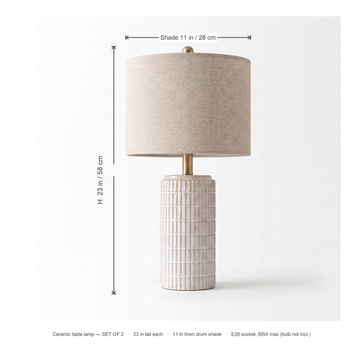Della ceramic table lamp set dimensions diagram