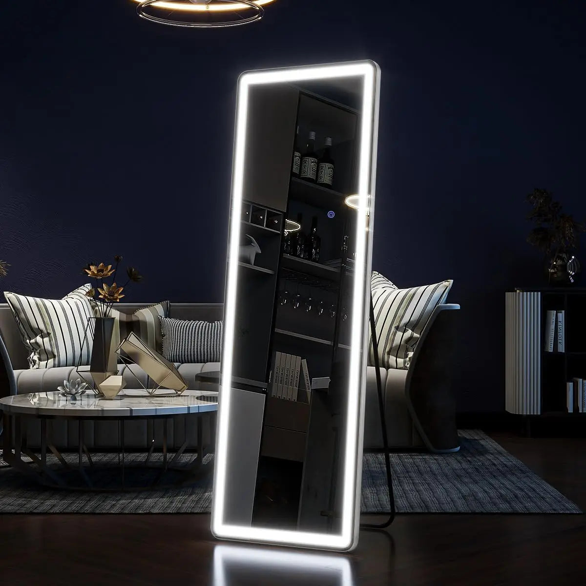 63x20 Inch LED Full Length Floor Mirror with Dimmable Lights and Stand
