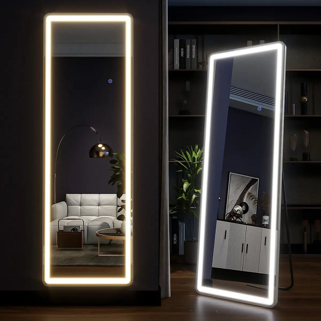 63x20 Inch LED Full Length Floor Mirror with Dimmable Lights and Stand
