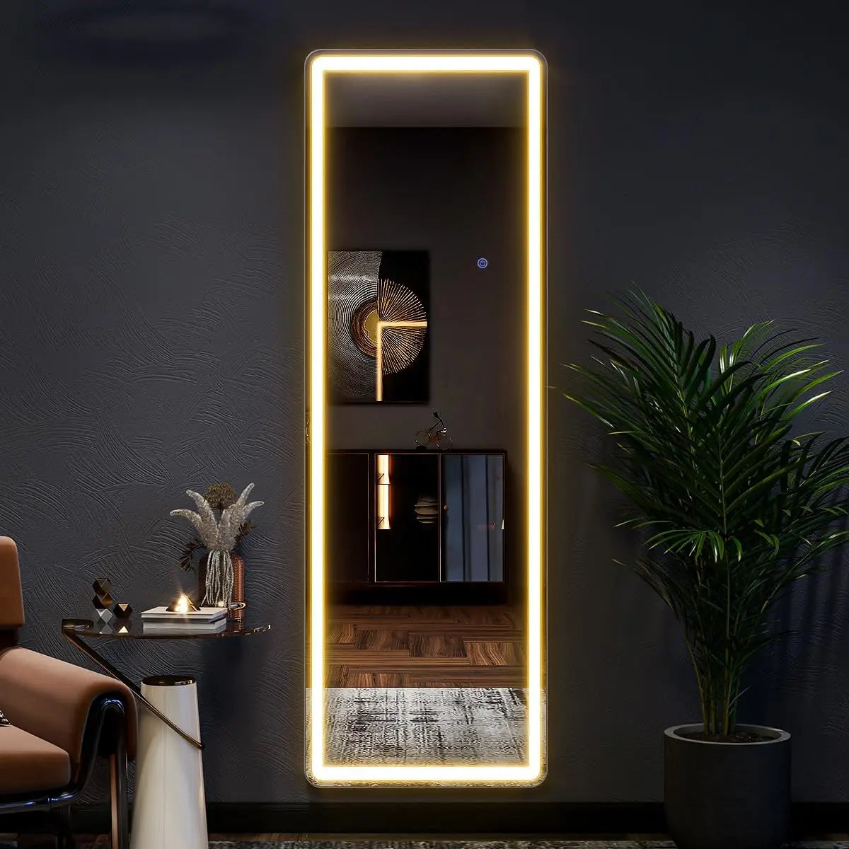 63x20 Inch LED Full Length Floor Mirror with Dimmable Lights and Stand