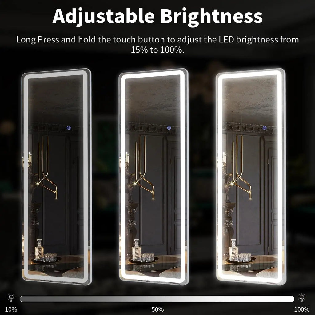 63x20 Inch LED Full Length Floor Mirror with Dimmable Lights and Stand