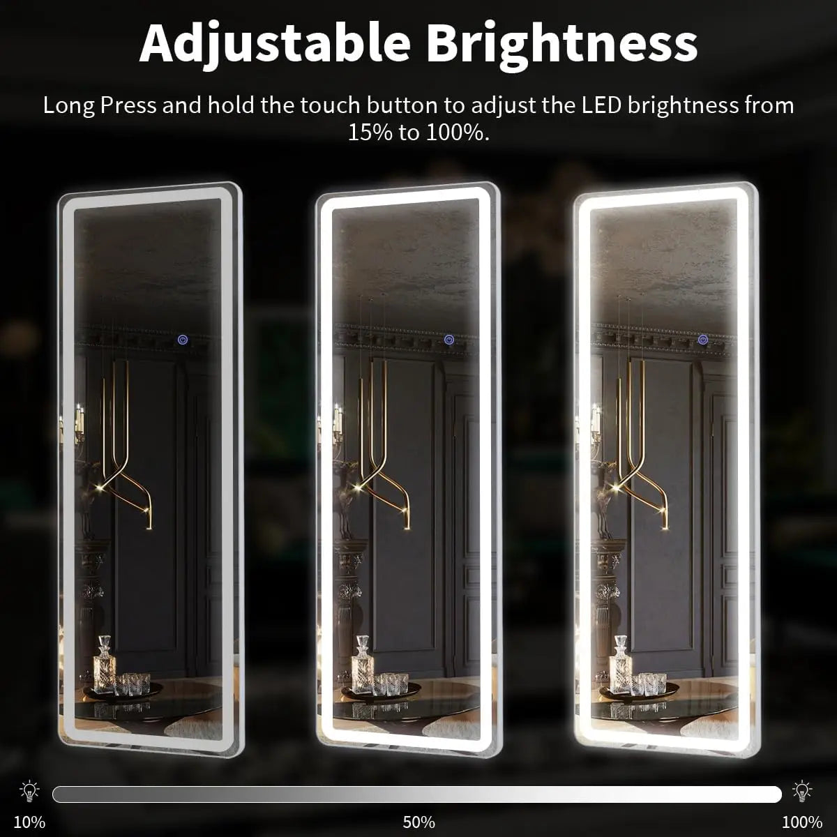 63x20 Inch LED Full Length Floor Mirror with Dimmable Lights and Stand
