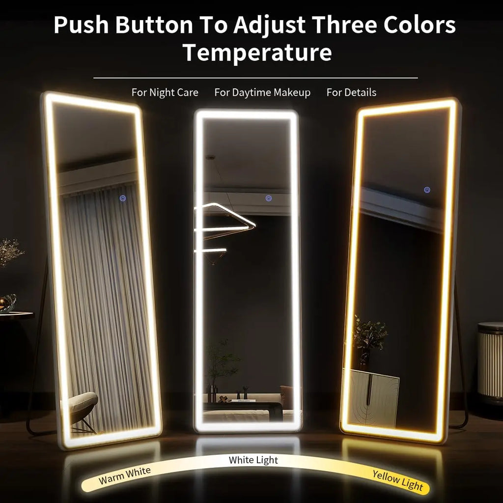 63x20 Inch LED Full Length Floor Mirror with Dimmable Lights and Stand