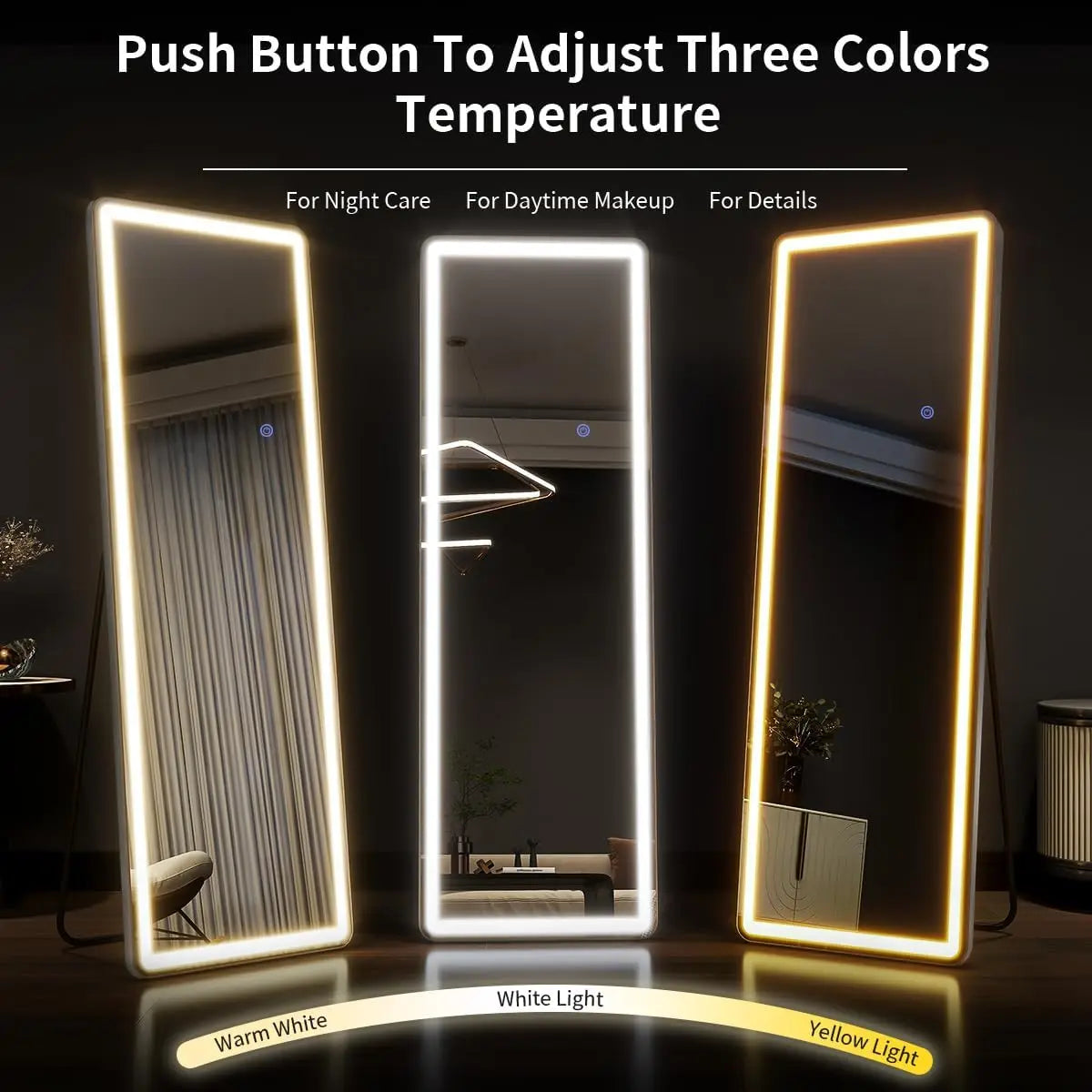 63x20 Inch LED Full Length Floor Mirror with Dimmable Lights and Stand