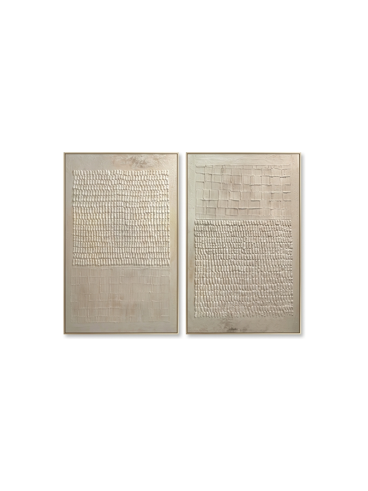 Abstract textured canvas print set — studio white