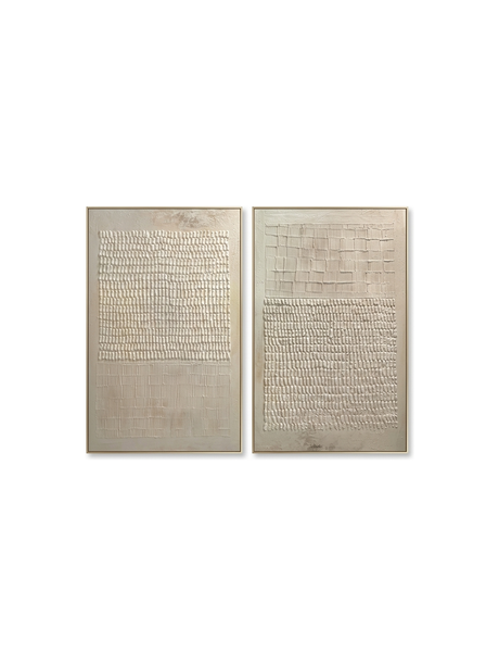 Abstract textured canvas print set — studio white